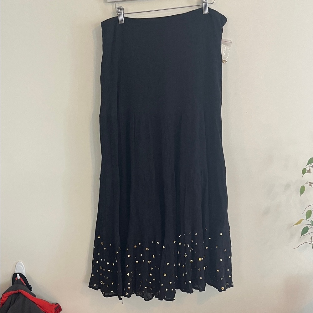 Vintage Mix Nouveau Tiered Maxi Skirt Bohemian Black Sequin Crepe Textured‎ M